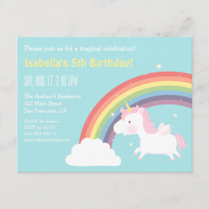 Cute Flying Unicorn Rainbow Girls Birthday Party Invitation
