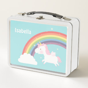 Cute Flying Unicorn Rainbow Girls Personalised Metal Lunch Box