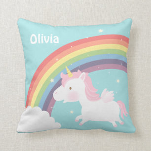 Cute Flying Unicorn Rainbow Girls Room Decor Cushion
