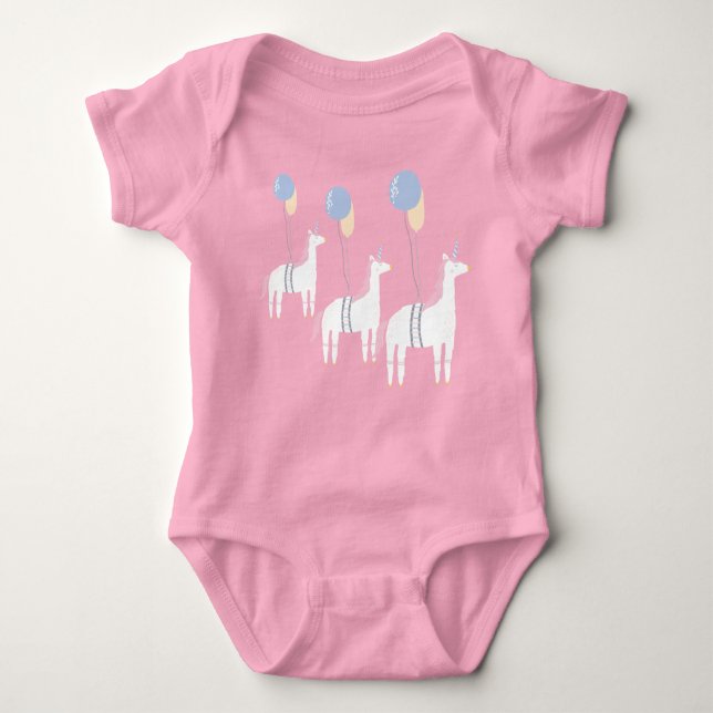 Cute Flying Unicorn With Balloons Baby Girl Baby Bodysuit (Front)