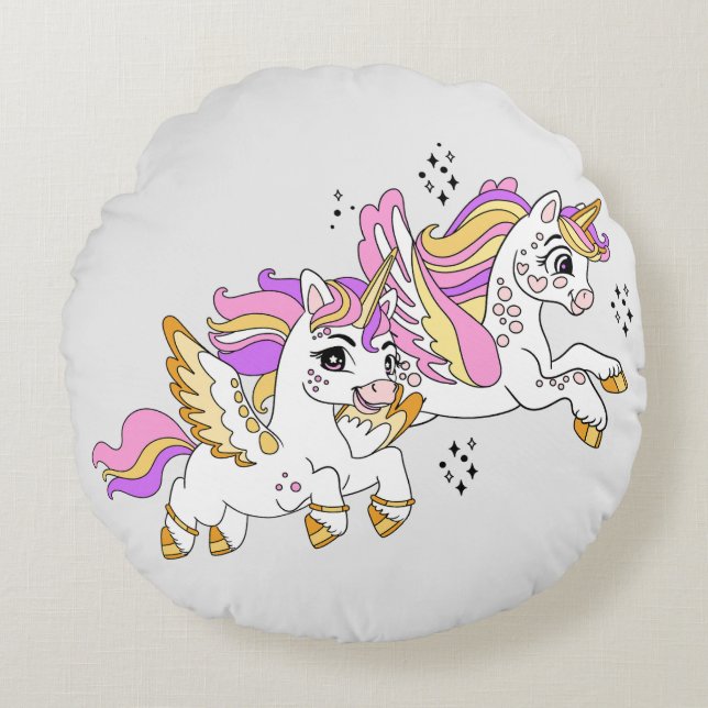 Cute flying unicorns  round cushion (Front)