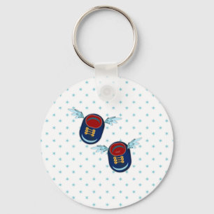 Cute flying winged little shoes in blue & red key ring