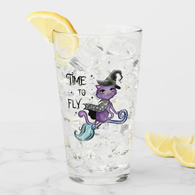 Cute Flying Witch Cat | Time To Fly Glass (Front Ice)