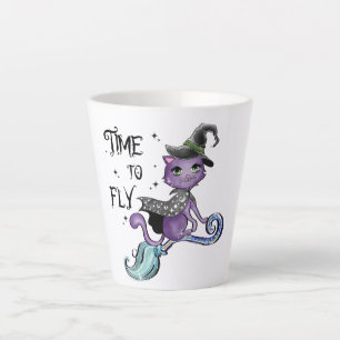 Cute Flying Witch Cat   Time To Fly Latte Mug
