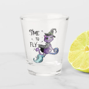Cute Flying Witch Cat Time To Fly Shot Glass