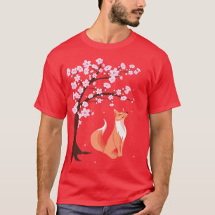 Cute Fo Sitting In Blossom Sakura Flower Tree Flor T-Shirt