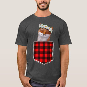 Cute Fo With Sunflowers Peeking Out Of Pocket  T-Shirt