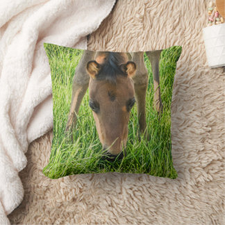 Cute Foal Baby Horses Green Cotton Cushion