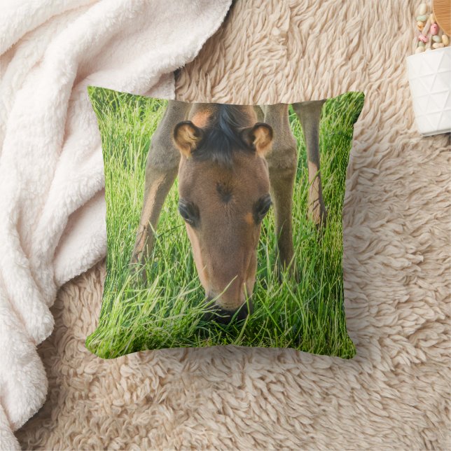Cute Foal Baby Horses Green Cotton Cushion (Blanket)