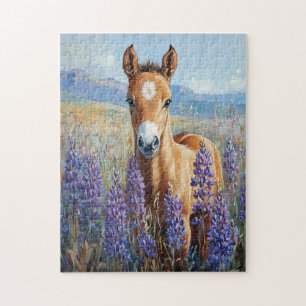 Cute Foal Purple Lupine Flowers Jigsaw Puzzle