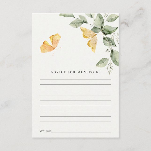 Cute Foliage Butterfly Advice For Mum Baby Shower Enclosure Card (Front)