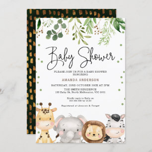 Cute Foliage Safari Animals Baby Shower Invitation