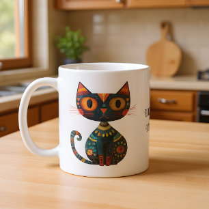Cute Folk Art Cat "I Don't Shed. I Decorate." Coffee Mug
