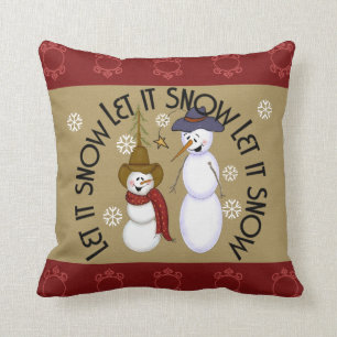 Cute Folk Art Cowboy Snowman Christmas Cushion
