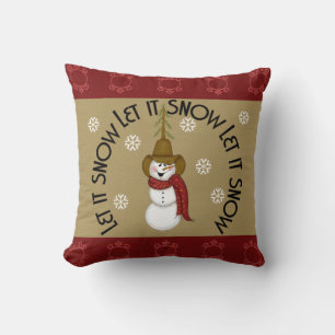 Cute Folk Art Cowboy Snowman Christmas Cushion