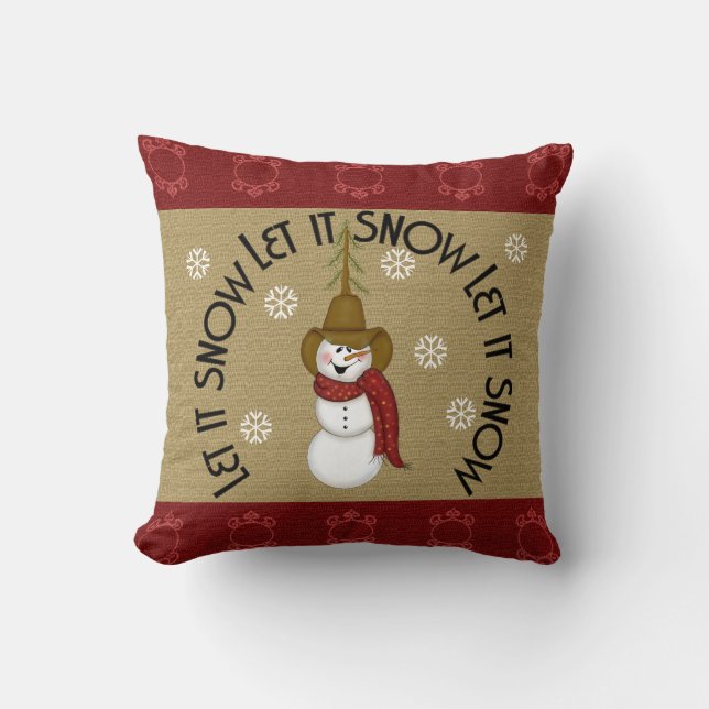 Cute Folk Art Cowboy Snowman Christmas Cushion (Front)