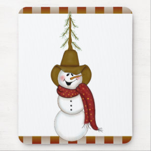 Cute Folk Art Cowboy Snowman Mouse Pad