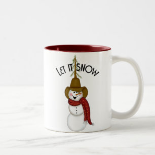 Cute Folk Art Cowboy Snowman Two-Tone Coffee Mug