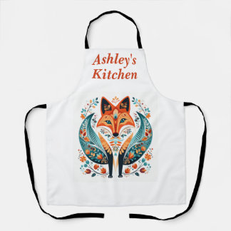 Cute Folk Art Foxy Kitchen Apron