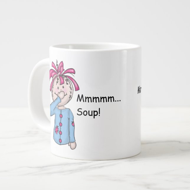 Cute Folk Art Rag Doll Soup Personalise Large Coffee Mug (Front Left)