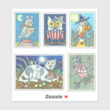 CUTE FOLK ART WHIMSICAL HOLIDAY OWL STICKERS