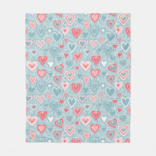 Cute Folk Floral Heart Dusty Blue Blush Pink Girl Fleece Blanket