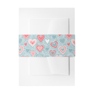 Cute Folk Floral Heart Dusty Blue Pink Baby Shower Invitation Belly Band