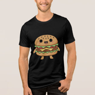 Cute food character illustration (smiling burger), Tri-Blend shirt