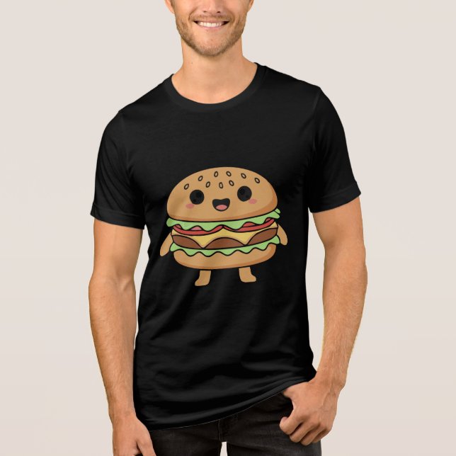 Cute food character illustration (smiling burger), Tri-Blend shirt (Front)