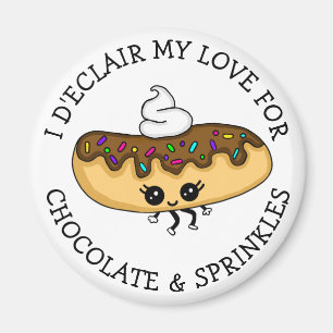 Cute Food Pun, Chocolate Éclair with Sprinkles Magnet