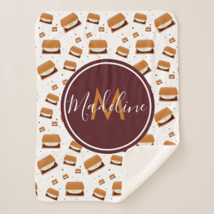 Cute Food Smore Monogram Name Sherpa Blanket