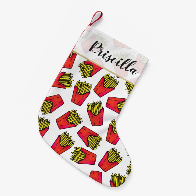 Cute Foodie French Fries Pattern Small Christmas Stocking (Front (Hanging))