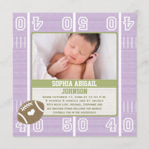 Cute Football Baby Announcement Purple Girl