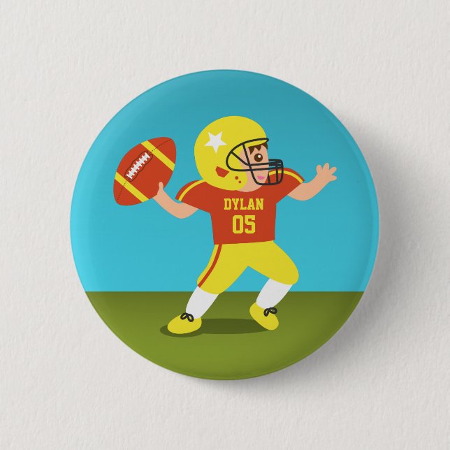 Cute Football Boy with Helmet and Shoulder Pads 6 Cm Round Badge (Front)