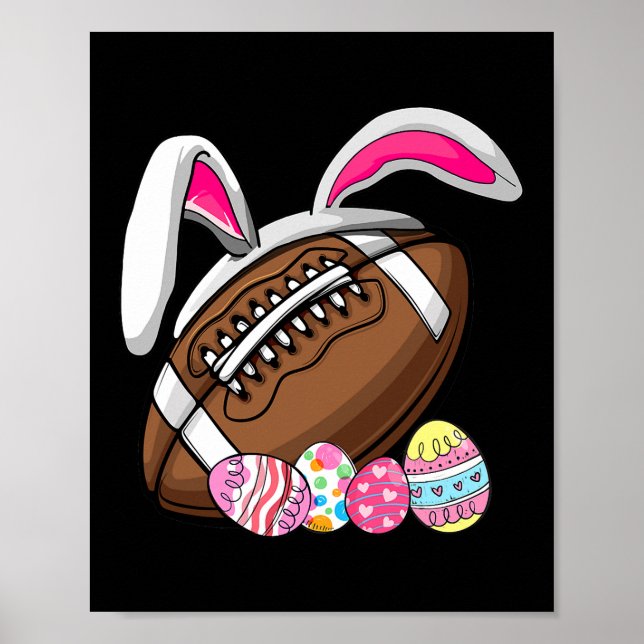 Cute Football Bunny Ears Easter Eggs Kids Girl Poster (Front)