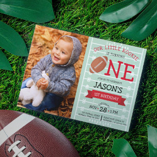 Cute Football Field & Ribbon Photo 1st Birthday Invitation