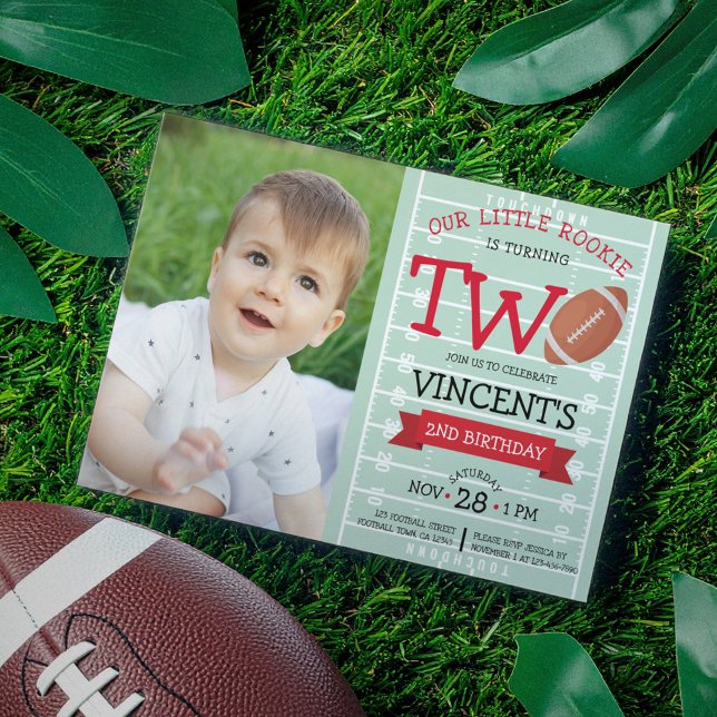 Cute Football Field & Ribbon Photo 2nd Birthday Invitation (Creator Uploaded)