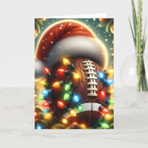 Cute Football in String Lights Christmas Holiday Card