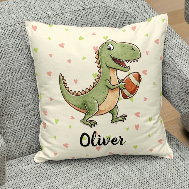 Cute Football Player Dinosaur Personalised Cushion (Creator Uploaded)