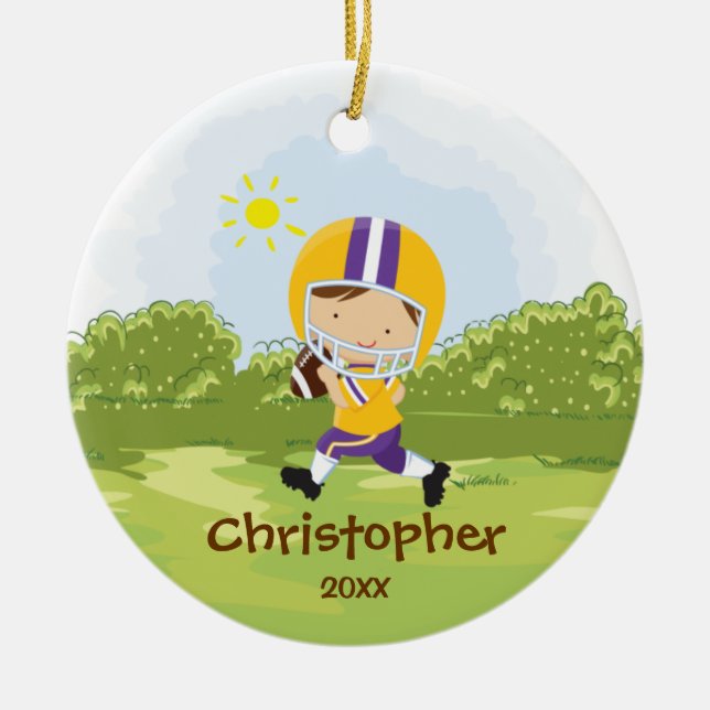 Cute Football Player Sport Christmas Ornament (Front)