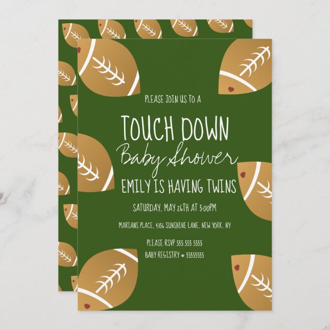 Cute Football Sports Baby Shower Green Invitation (Front/Back)