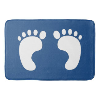 Cute Footprints on Blue Bath Mat