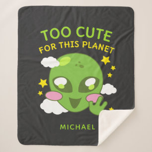 Cute for This Planet Fun Alien Personalised Name Sherpa Blanket