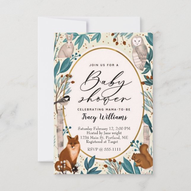 Cute forest animals baby shower invitation (Front)