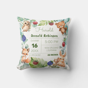 Cute Forest Animals Birth Announcement Cushion