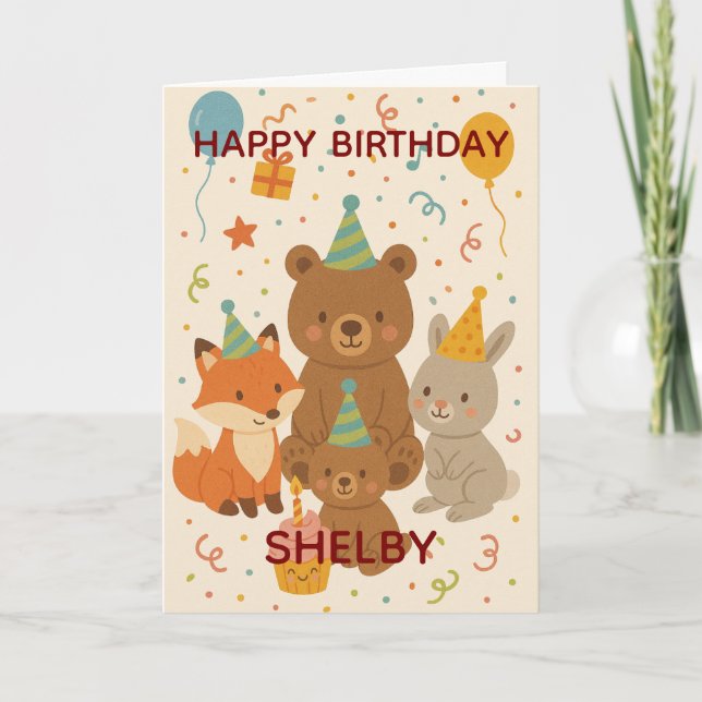 Cute Forest Animals Custom Birthday Card (Front)