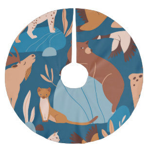 Cute forest animals, dark seamless design. brushed polyester tree skirt