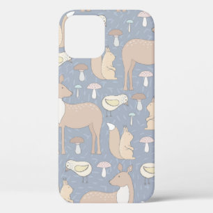Cute Forest Animals Deer Squirrel Chick Mushrooms iPhone 12 Case