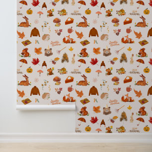 Cute forest animals mushrooms autumn leaves  wallpaper