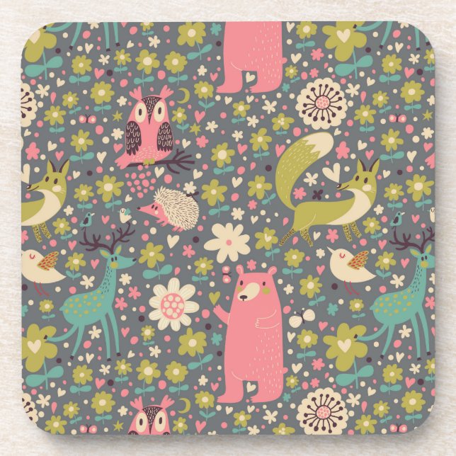 Cute Forest Animals Pattern Coaster (Front)